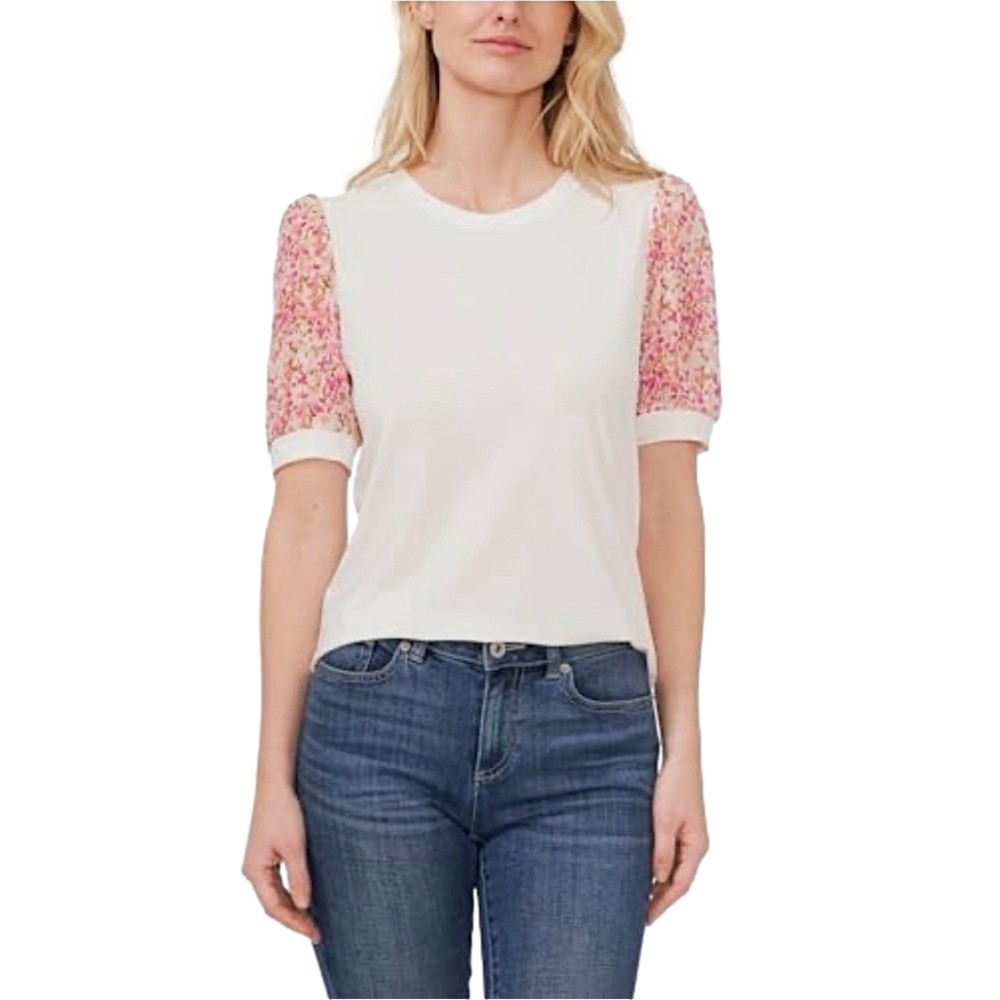 CeCe ivory and pink floral top